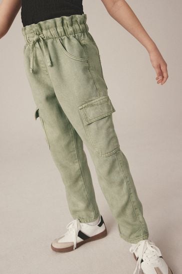 Khaki Green Tencel Cargo Pocket Trousers (3-16yrs)