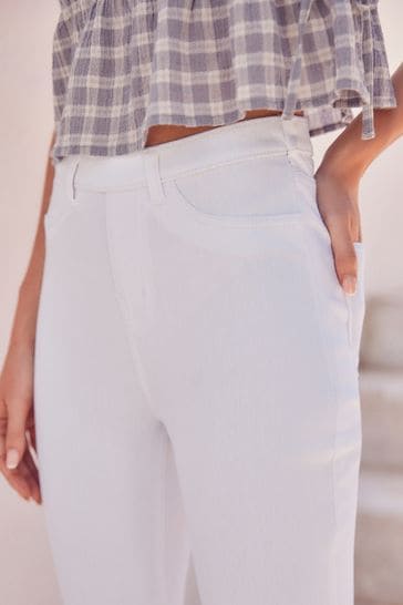 White Cropped Denim Jersey Leggings