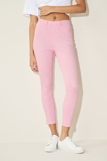 Pink Cropped Denim Jersey Leggings