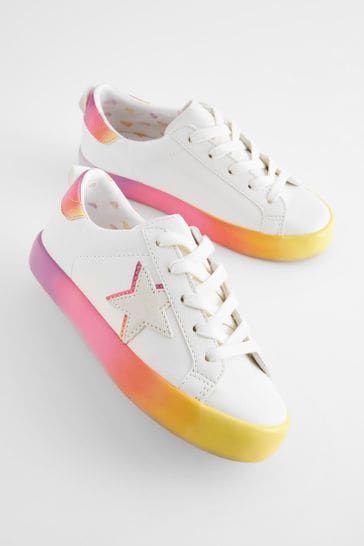 Pink/White Multi Standard Fit (F) Star Lace-Up Trainers