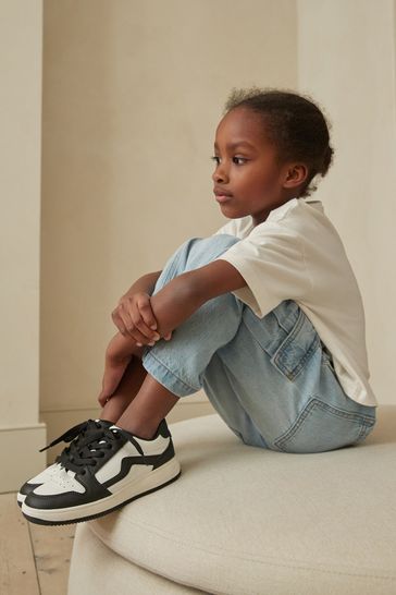 Buy White Black Lace Up Trainers from Next Bahrain