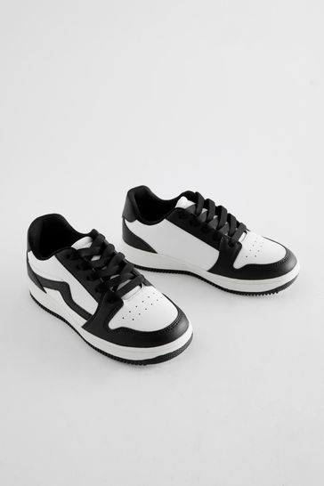 White Black Lace Up Trainers