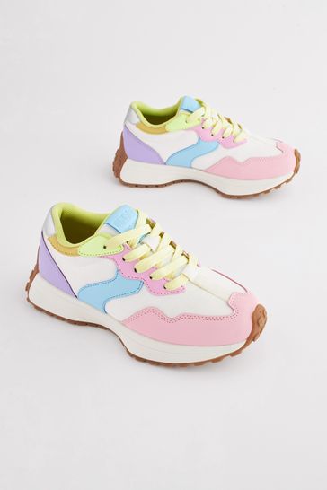 Rainbow Pastel Lace-Up Chunky Trainers