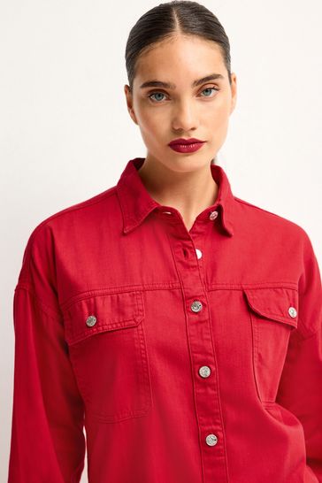 Details 114+ red denim shirt womens super hot