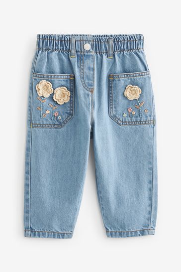Buy Mid Blue Denim Crochet Flower Slouchy Jeans 3mths 7yrs from