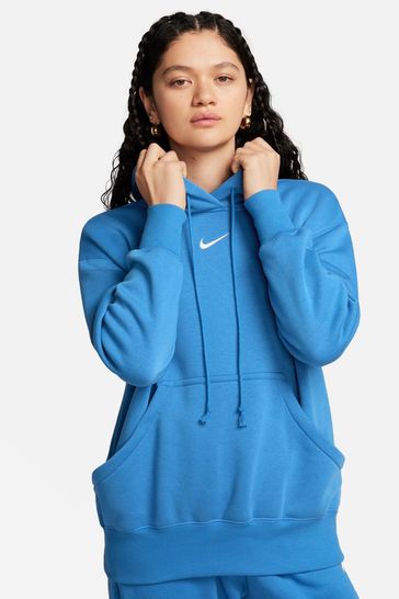 Nike Blue Oversized Mini Swoosh Hoodie