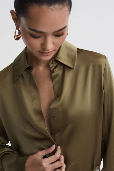 Buy Reiss Khaki Hailey Silk Shirt from Next Denmark