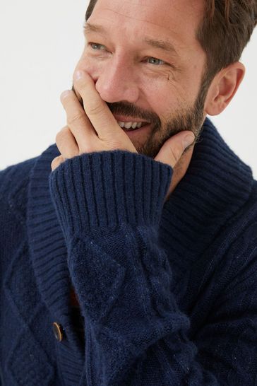 FatFace Blue Calder Cable Cardigan