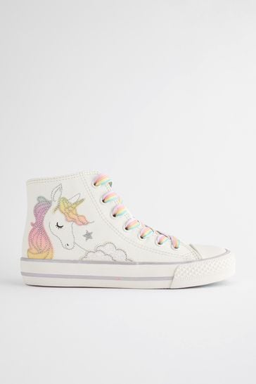 White Rainbow Unicorn Standard Fit F Lace Up High Top Trainers