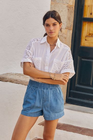 Buy Mid Blue Lightweight Denim Pull On Elasticated Waist Shorts from Next Estonia