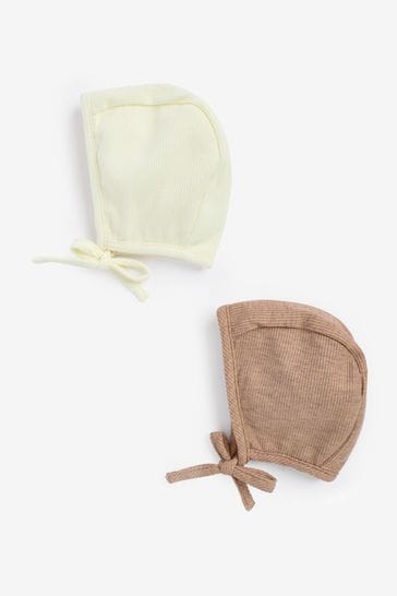 Cream / Neutral 2 Pack Jersey Baby Bonnets (0-6mths)