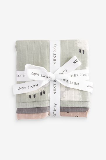 Buy Charcoal Grey Sage Green Sheep Baby Muslin Cloths 4 Pack from Next Kuwait