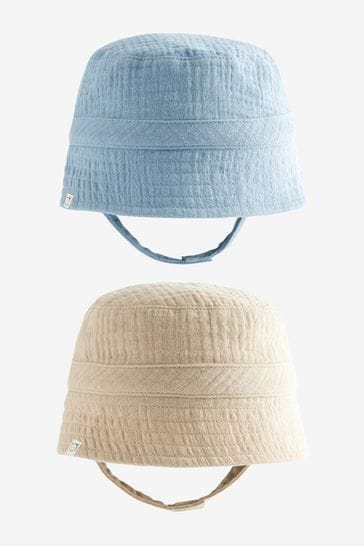 Brown Blue Baby Bucket Hats 2 Pack 0mths 2yrs