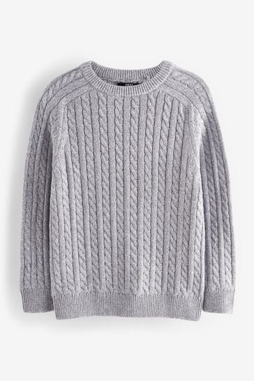 Grey Knitted Cable Crew Neck Jumper (3-16yrs)
