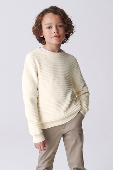 Suéter con cuello redondo de punto blanco y diseño ondulado (3 - 16 años)