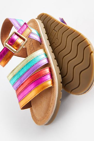 Rainbow Standard Fit F Leather Stripe Sandals