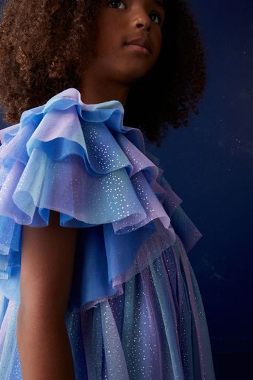 Buy Purple Blue Sparkle Frill Sleeve Mesh Party Dress 3 16yrs