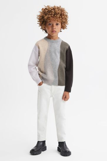 Reiss Mocha Waters Junior Fluffy Wool Crew Neck Jumper