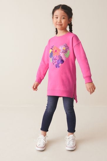 Pink Sequin Bead Embellished Heart Soft Jumper Dress 3 16yrs