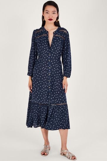 Monsoon blue polka dot dress 2025