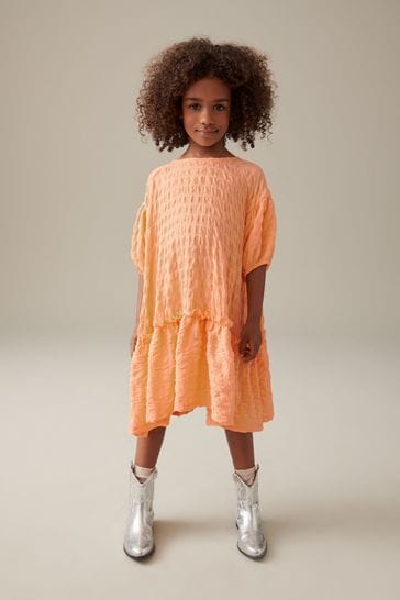 Apricot Orange 3D Texture Dress (3-16yrs)