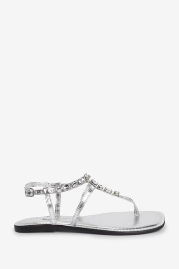 Buy River Island Silver Silver Toe Post Embellished Sandals from Next Denmark