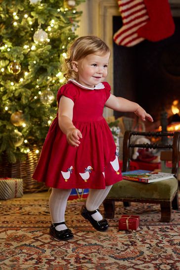 Trotters London Little Red Jemima Petal Collar Cotton Dress