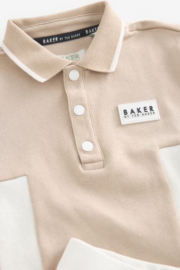 Baker by Ted Baker Stone Colourblock 100 Cotton Polo Shirt and Short Set
