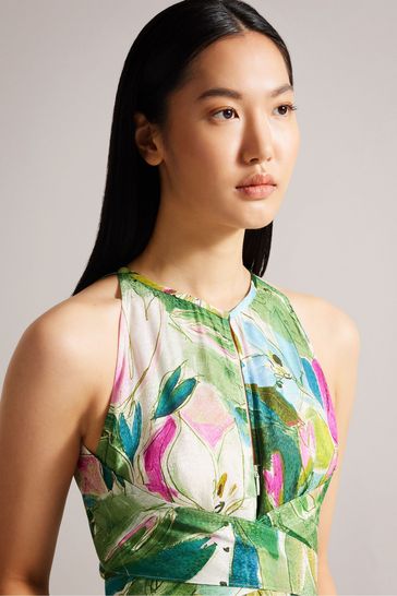 Buy Ted Baker Green Rachily Halterneck Jumpsuit With Wrap Bodice