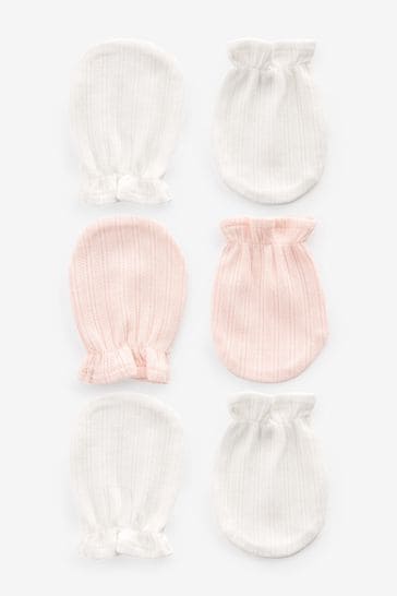 Pink/White Pointelle Baby Scratch Mitts 3 Pack