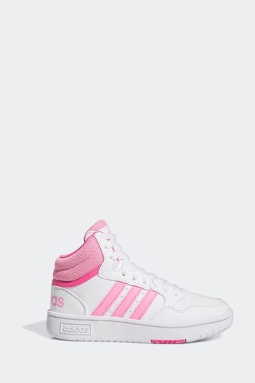 adidas White/Pink Kids Hoops Trainers