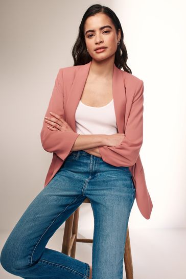 Pink Relaxed Ruched Sleeve Blazer