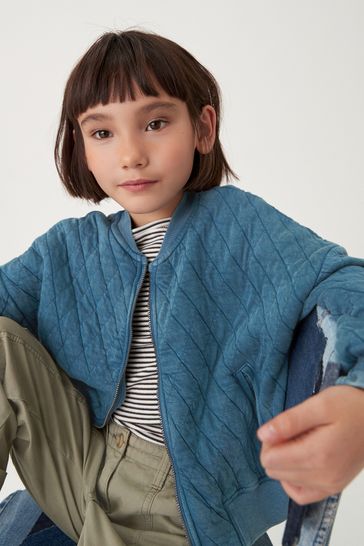 Blue Quilted Jersey Bomber Jacket (3-16yrs)