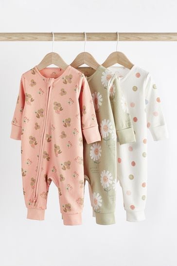 Pack de 3 pijamas tipo pelele sin pies para bebé en verde salvia (0 meses a 3 años)