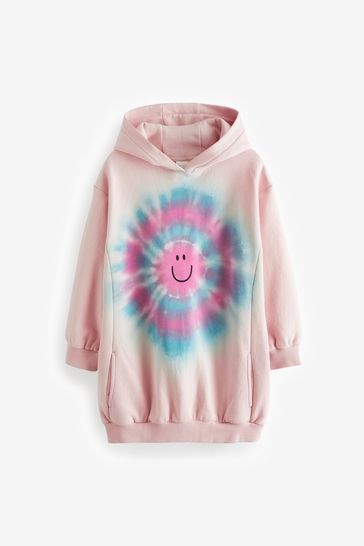 Pink Smile Tie Dye Longline Hoodie 3 16yrs