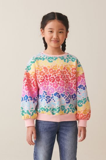 Multi Rainbow Animal Sequin Crew Sweatshirt Top (3-16yrs)