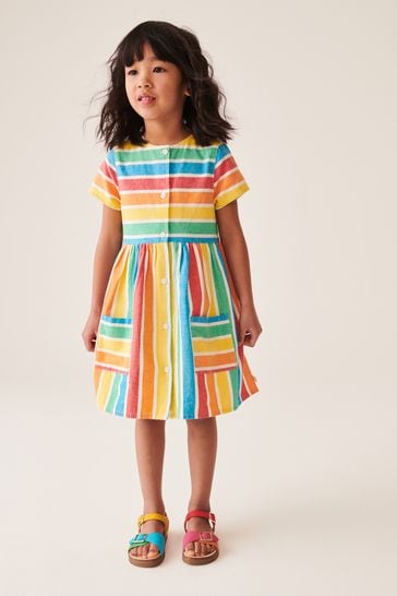 Little Bird by Jools Oliver Multi Colourful Striped Linen Buttoned Dress