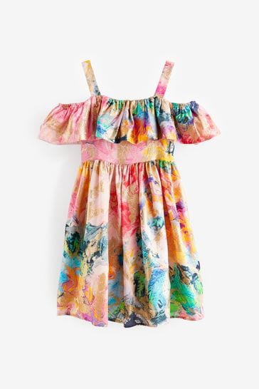 Buy Multi Bright Jacquard Cold Shoulder Dress 3 16yrs from Next Luxembourg