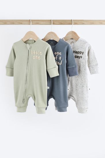 Buy Blue Grey Slogan Baby Footless Zip 100 Cotton Sleepsuits 3 Pack 0mths 3yrs from Next Saudi Arabia