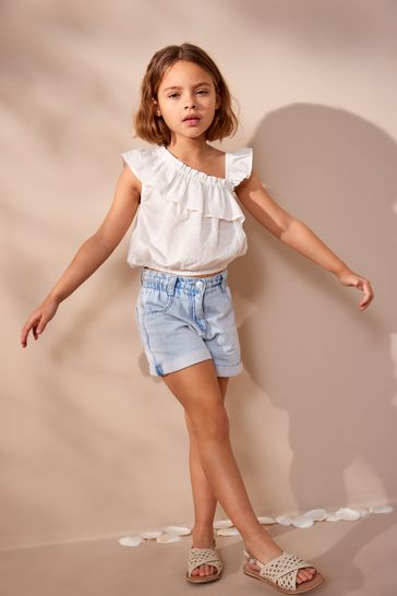 White one online shoulder frill top