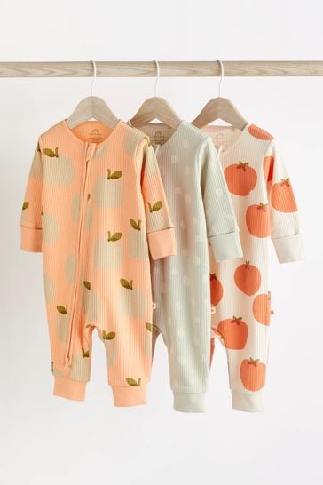 Peach/Cream Baby Cotton Sleepsuits 3 Pack (0mths-3yrs)