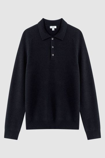 Buy Reiss Navy Holms Wool Long Sleeve Polo Shirt from Next Cyprus