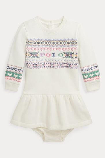 Vestido de forro polar para bebé con grecas alpinas con logotipo de Polo Ralph Lauren