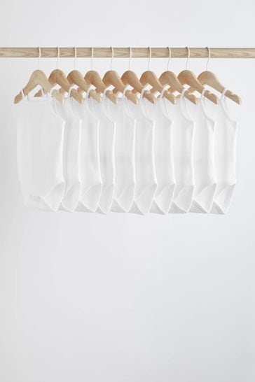White 10 Pack Strappy Baby Bodysuits
