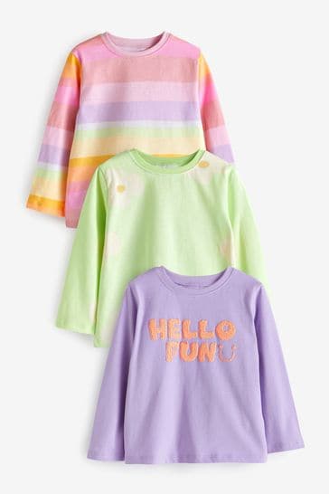 Rainbow Character Long Sleeve Cotton T-Shirts 3 Pack (9mths-7yrs)