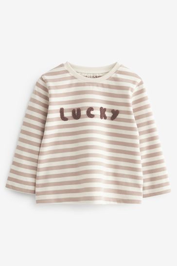 Buy Cream Neutral Apple Character Long Sleeve Cotton T Shirts 3