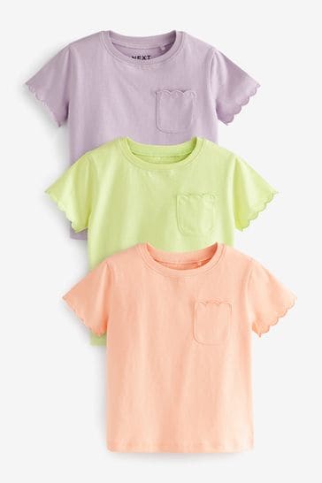 Lilac/Green/Peach 3 Pack Short Sleeve Cotton Scallop Edge T-Shirts (3mths-7yrs)