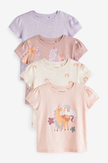 Pink Unicorn Short Sleeve T-Shirts 4 Pack (3mths-7yrs)