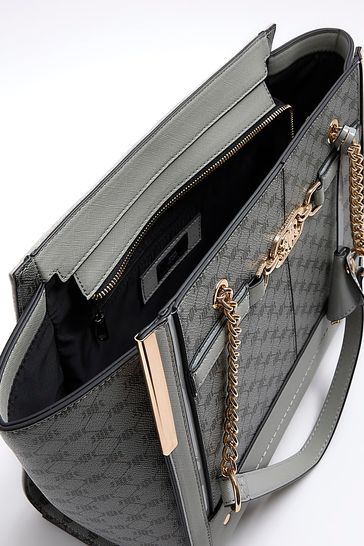 River Island Grey Monogram Charm Wing Tote Bag