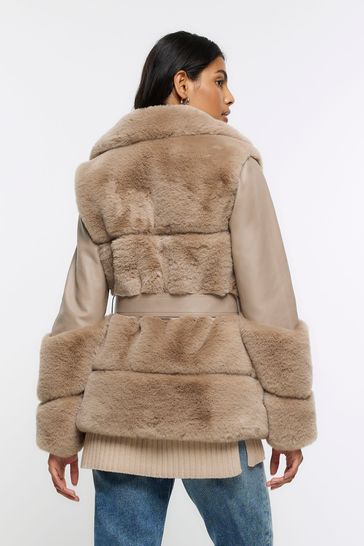 Buy River Island Faux Fur Panelled Biker Jacket bei Next Deutschland